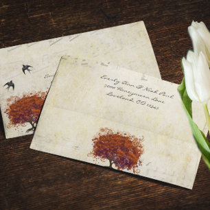 Vintage Bird Purple Red Heart Leaf Envelope