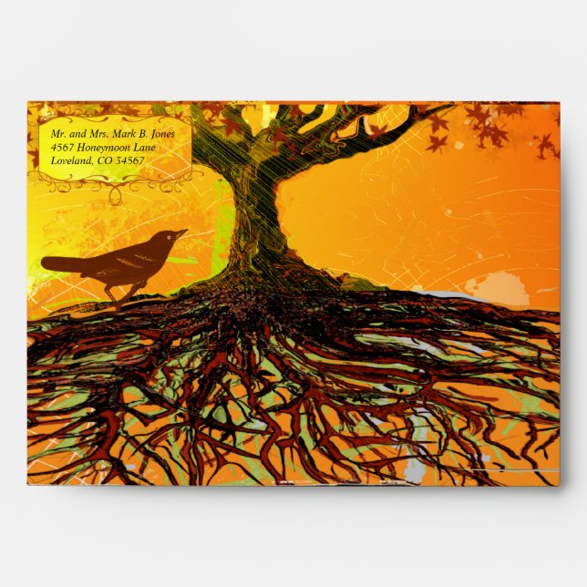 Vintage Bird Roots of Love Fall Tree  Envelope (Front)