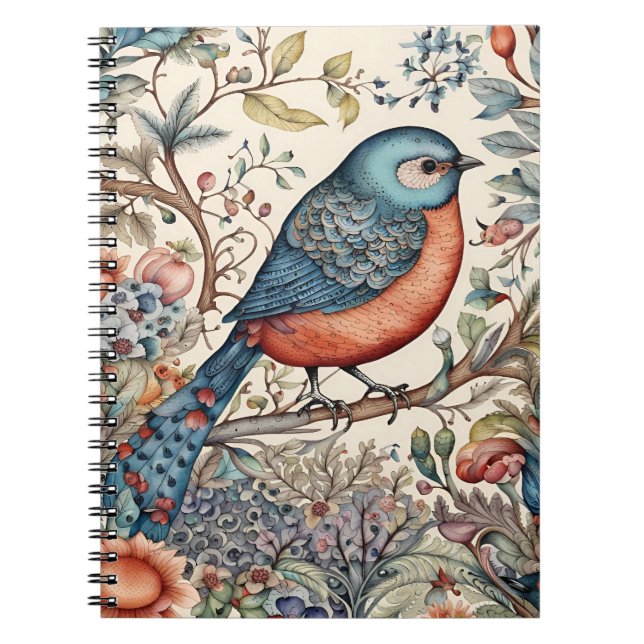 Vintage bird Scandinavian fabric design Notebook (Front)