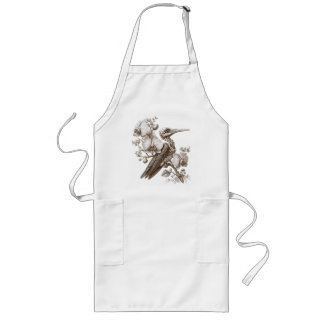 Vintage Bird Skeleton and Orchid Flowers Engraving Long Apron