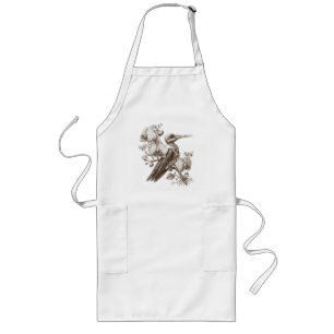 Vintage Bird Skeleton and Orchid Flowers Engraving Long Apron