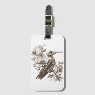 Vintage Bird Skeleton and Orchid Flowers Engraving Luggage Tag