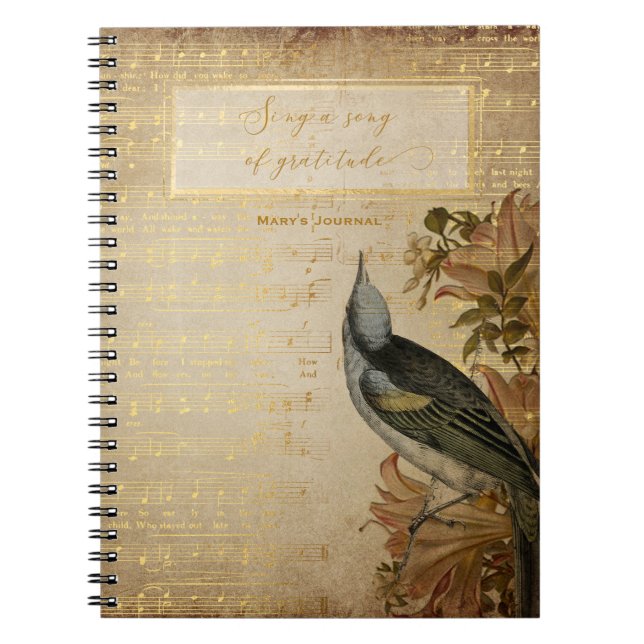 vintage bird song of gratitude notebook (Front)