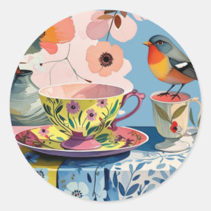 Vintage Bird Teacup Floral Envelope Sticker