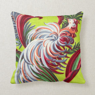Vintage Bird Tropical Flowers Florida Hawaii Decor Cushion