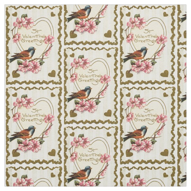 Vintage Bird Valentine Fabric (Swatch)
