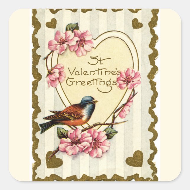 Vintage Bird Valentine Square Sticker (Front)