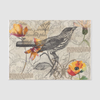 Vintage Bird & Watercolor Floral Decoupage Tissue Paper