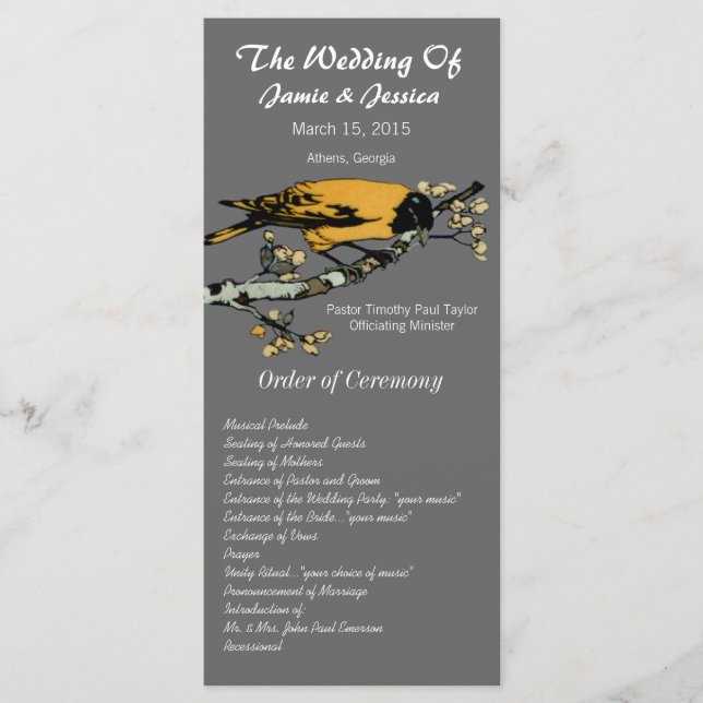 Vintage Bird Wedding Program Programme (Front)