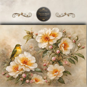 Vintage Bird & Wild Roses Decoupage Tissue Paper