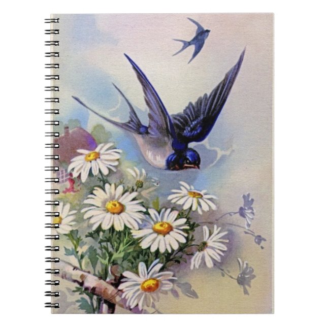 Vintage Bird With Flowers NoteBook (Front)