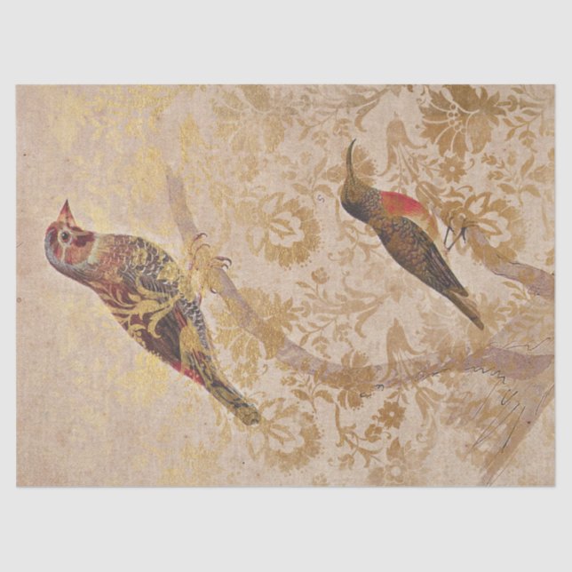 Vintage Bird with Gold Decoupage Tissue Paper (Front)
