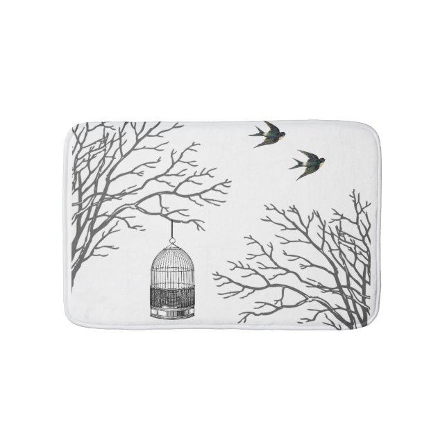 Vintage Birdcage Bare Branch Swallows Bathmat (Front)