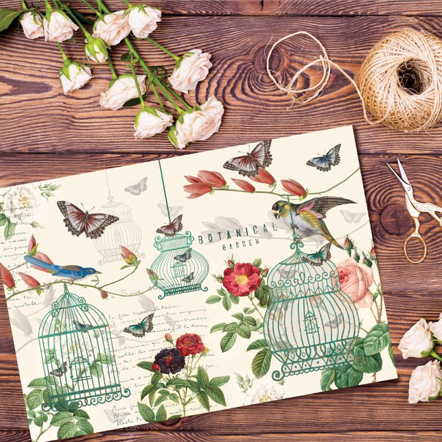 Vintage Birdcage, Butterflies & Birds Decoupage Tissue Paper (Creator Uploaded)