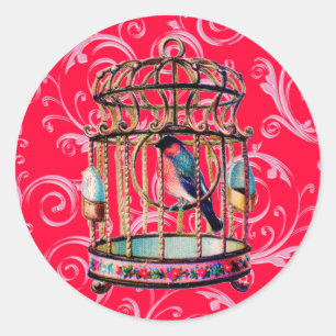 Vintage Birdcage Classic Round Sticker