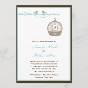 Vintage Birdcage in Brown Aqua Wedding Invitation