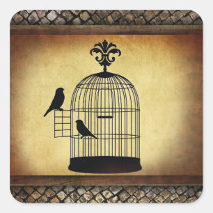 vintage birdcage stamp. square sticker