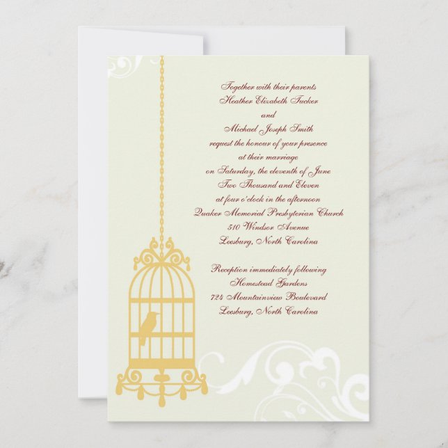 Vintage Birdcage Wedding Invitations (Front)