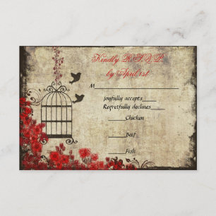 Vintage Birdcage Wedding RSVP Red
