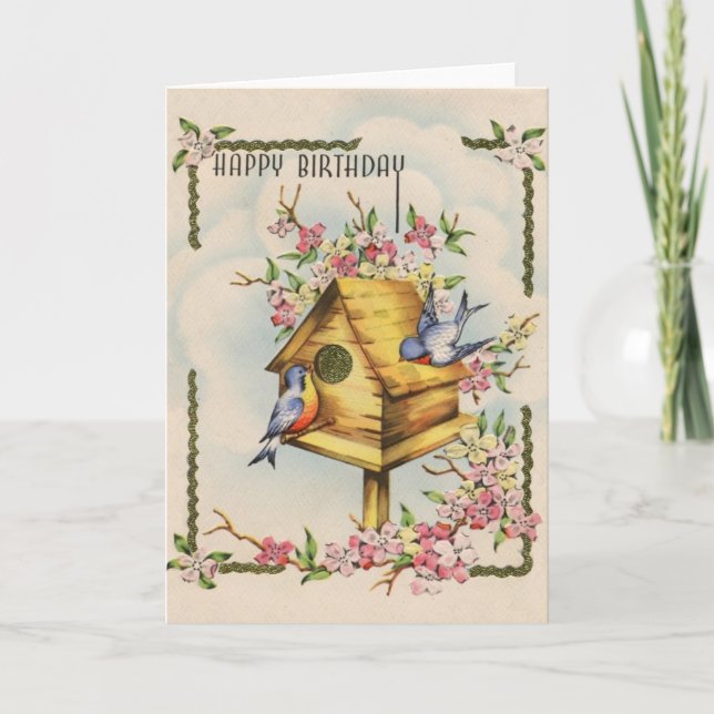 Vintage Birdhouse Birthday Card (Front)