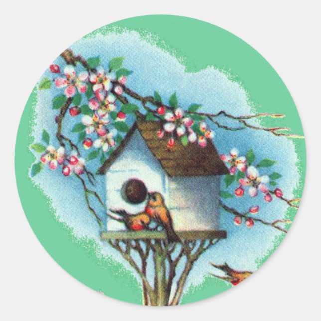 Vintage Birdhouse Classic Round Sticker (Front)