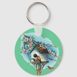 Vintage Birdhouse Key Ring