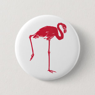 Vintage Birds, a Pink Flamingo with One Leg Up 6 Cm Round Badge