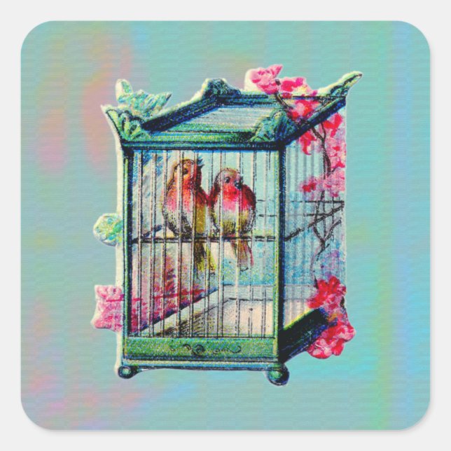 Vintage Birds and Bird Cage Square Sticker (Front)