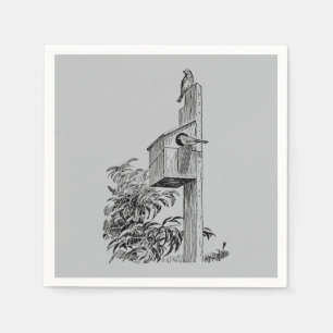 Vintage Birds and Birdhouse Silver Napkin