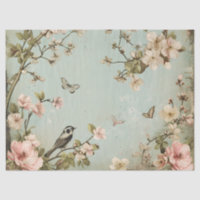 Vintage Birds and Butterflies Cherry Blossom Tree 