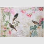 Vintage Birds and Floral Ephemera Decoupage  Tissue Paper<br><div class="desc">Elegant vintage decoupage composition featuring birds,  wisteria,  roses and pink flowers,  engraved leaves and antique text on distressed buff parchment background.</div>
