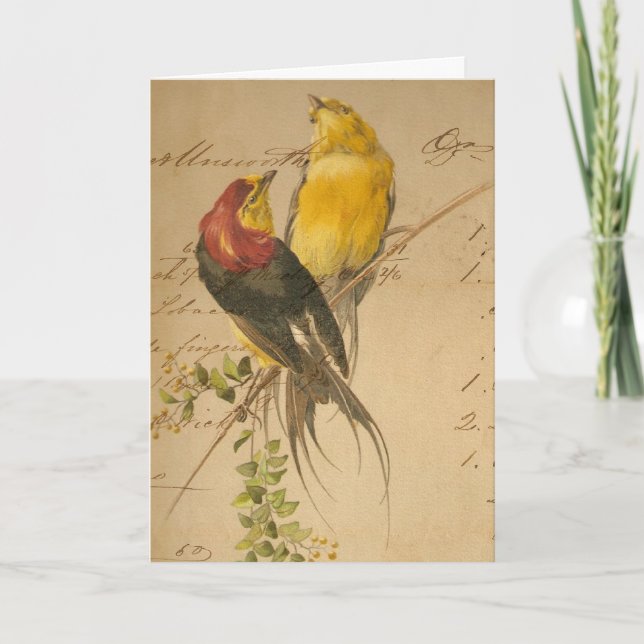 Vintage Birds and Ledger Paper, Mother's Day Card (Front)