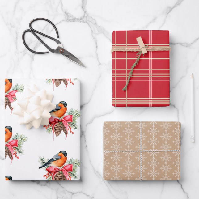 Vintage Birds and Pine Cones  Wrapping Paper Sheet (Front)