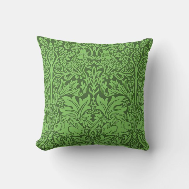 Vintage Birds and Rabbits, emerald green,  Cushion (Front)