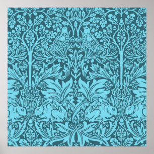 Vintage Birds and Rabbits pattern,  Poster