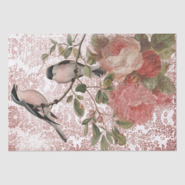 Vintage Birds and Roses Shabby Chic Tissue Paper (Front)