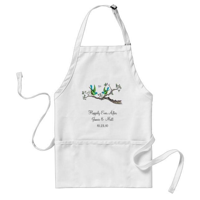 Vintage Birds Apple Green & Aqua Standard Apron (Front)