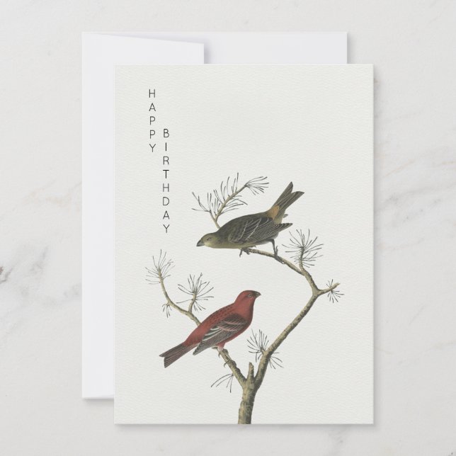 Vintage Birds art Japanese style happy birthday Card (Front)