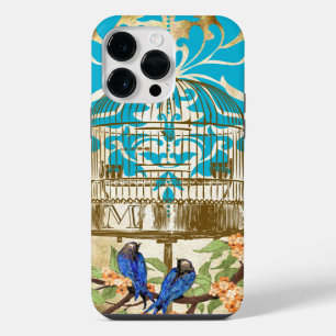 Vintage Birds Birdcage Cherry Blossom Damask iPhone 14 Pro Max Case