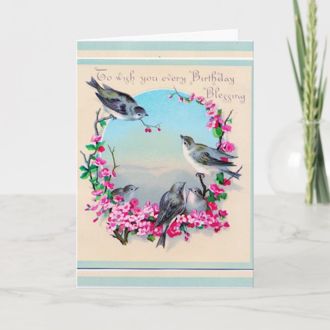 Vintage Birds Birthday Greeting Card (Front)