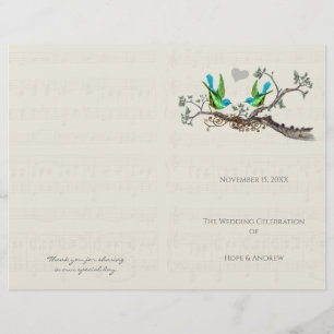 Vintage Birds Blue & Green Wedding Program