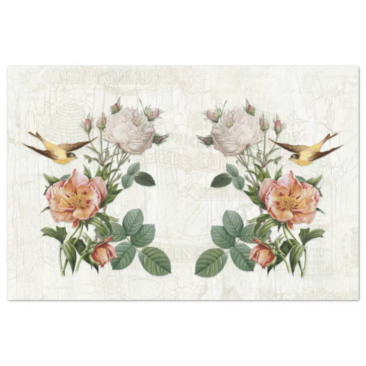 Vintage Birds Botanical Flowers Ephemera Decoupage Tissue Paper ...