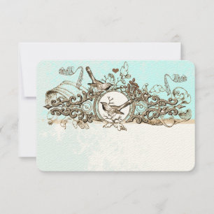 Vintage Birds Bronze Woodsy Scroll Wedding RSVP Card