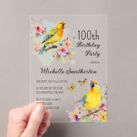 Vintage Birds Canaries Flowers 100th Birthday