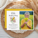 Vintage Birds Canaries Flowers 60th Birthday Photo Invitation<br><div class="desc">Pretty vintage 60th birthday party photo invitation with yellow canaries singing in the branches of a tree blooming with spring flowers. Contact me for assistance with your customisations or to request additional matching or coordinating Zazzle products for your celebration.</div>