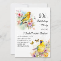 Vintage Birds Canaries Flowers 90th Birthday