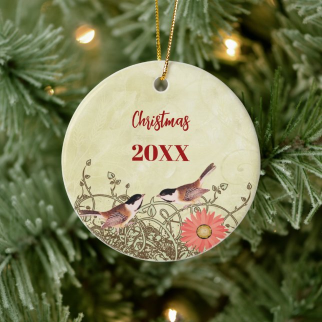 Vintage Birds Christmas Couples Photo Ornament (Tree)