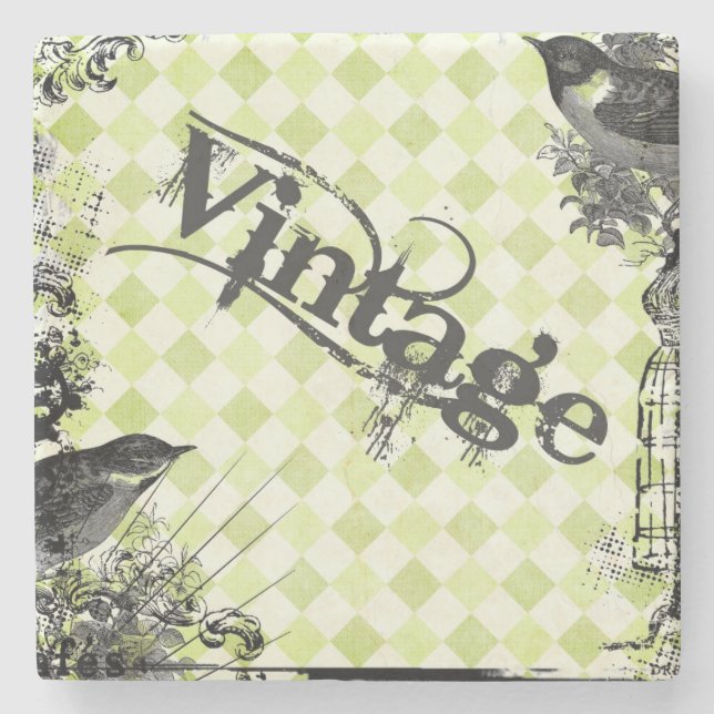 Vintage Birds Collage Stone Coaster (Front)