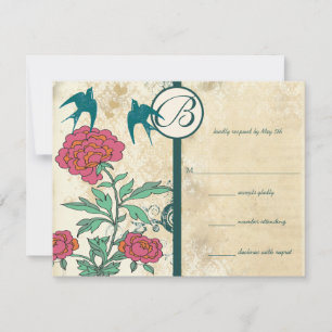 Vintage Birds Damask Cabbage Rose Wedding Invites