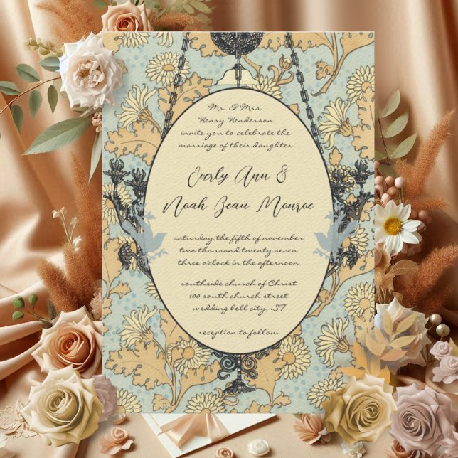 Vintage Birds Damask Chandelier Wedding Invitation (Creator Uploaded)